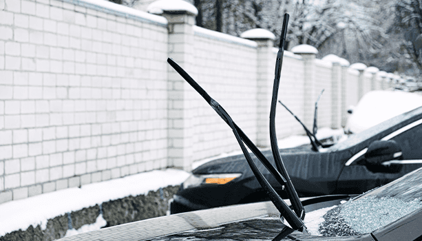How to prepare your Mazda for the winter season in East Petersburg, PA at Lancaster Mazda | Wiper blades are sticking up away from windshield to avoid snow 
