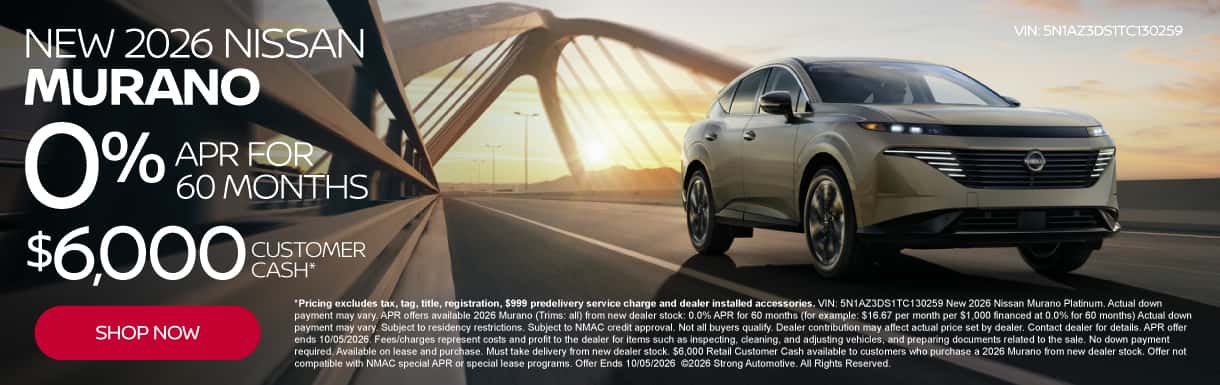 New 2026 Nissan Murano "0% APR for 60 months $6,000 Customer Cash* "