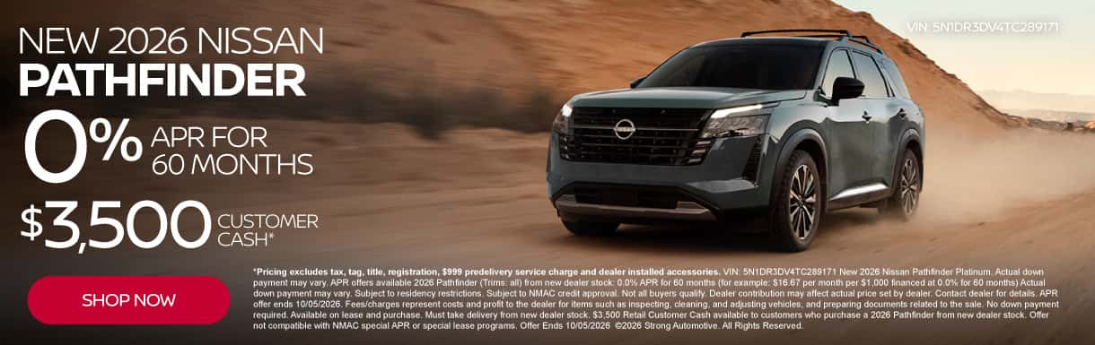 New 2026 Nissan Pathfinder "0% APR for 60 months $3,500 Customer Cash*"