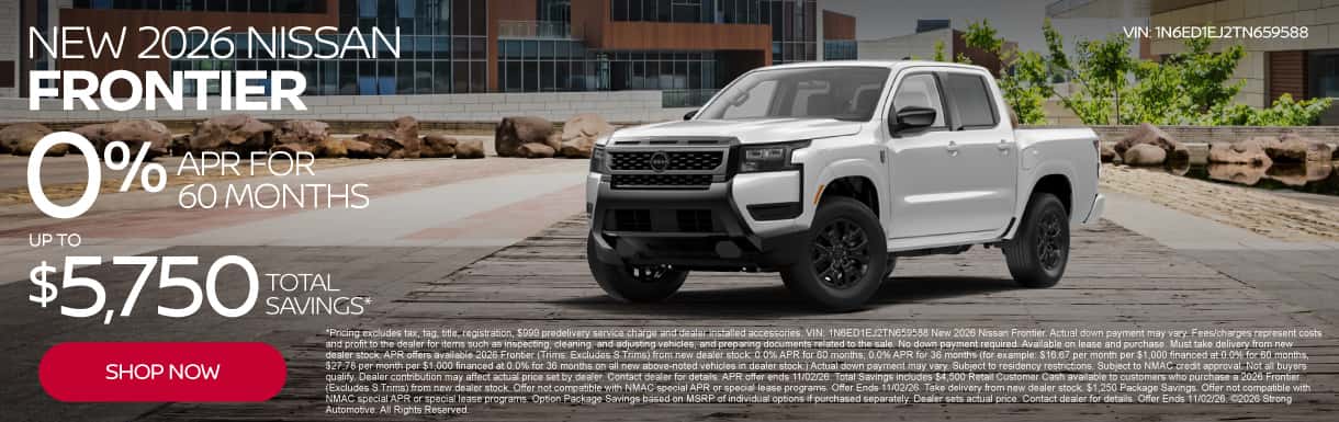 New 2026 Nissan Frontier - 0% APR for 60 months Up to $5,750 Total Savings*