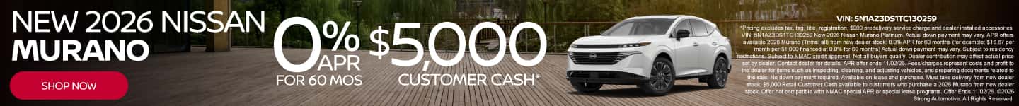 New 2026 Nissan Murano - 0% APR for 60 months $5,000 Customer Cash*