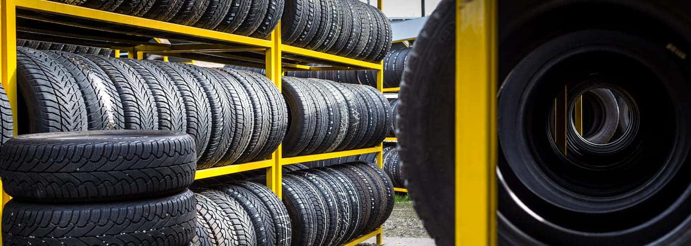 Tires Stacked Up on Shelves