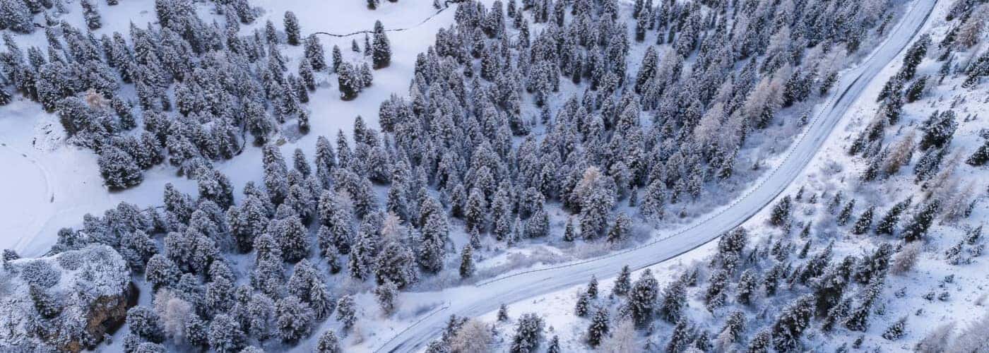 Winter road with snow Ariel view