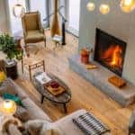 Cabin living room with fireplace