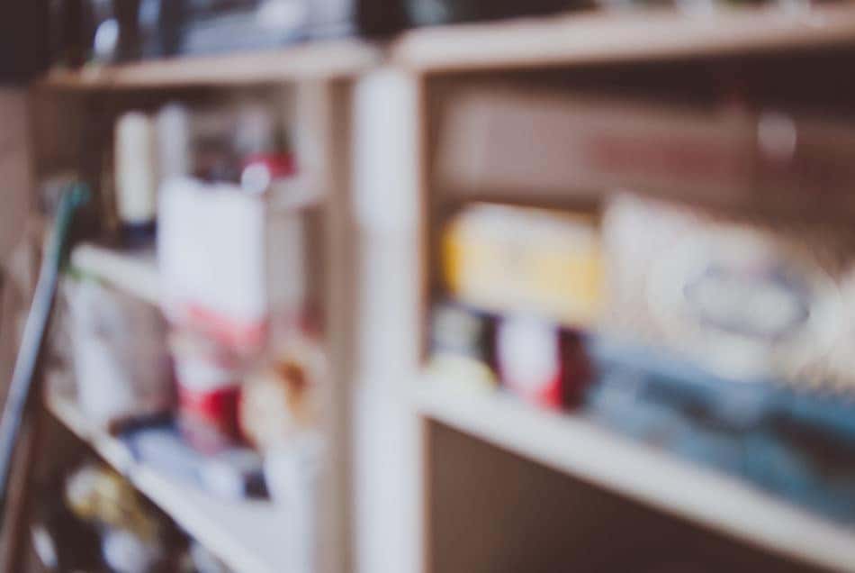 Defocused photo of shelving in a garage