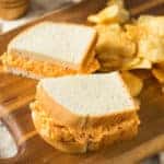 Homemade pimento cheese sandwich served with potato chips