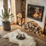 Cozy living room winter interior with fireplace