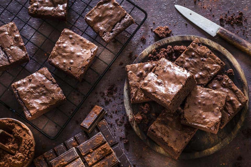 Homemade chocolate brownies shot from above