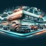 Comprehensive car buying guide with diverse vehicles and Philadelphia skyline backdrop.