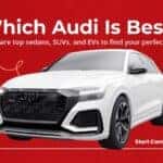 Audi RSQ8 in a modern setting with banner text: Which Audi Is Best? Compare Audi sedans, SUVs, and EVs to find your perfect car.