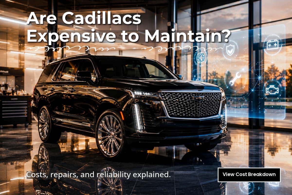 Are Cadillacs Expensive to Maintain? Costs, repairs, and reliability explained with a luxury Cadillac ownership cost comparison scene.