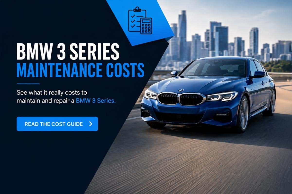 BMW 3 Series Maintenance Costs banner showing a BMW sedan with the text, See what it really costs to maintain and repair a BMW 3 Series.