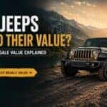 Do Jeeps Hold Their Value? Jeep Wrangler on a mountain trail, highlighting which Jeep models retain the most value and why resale prices vary.