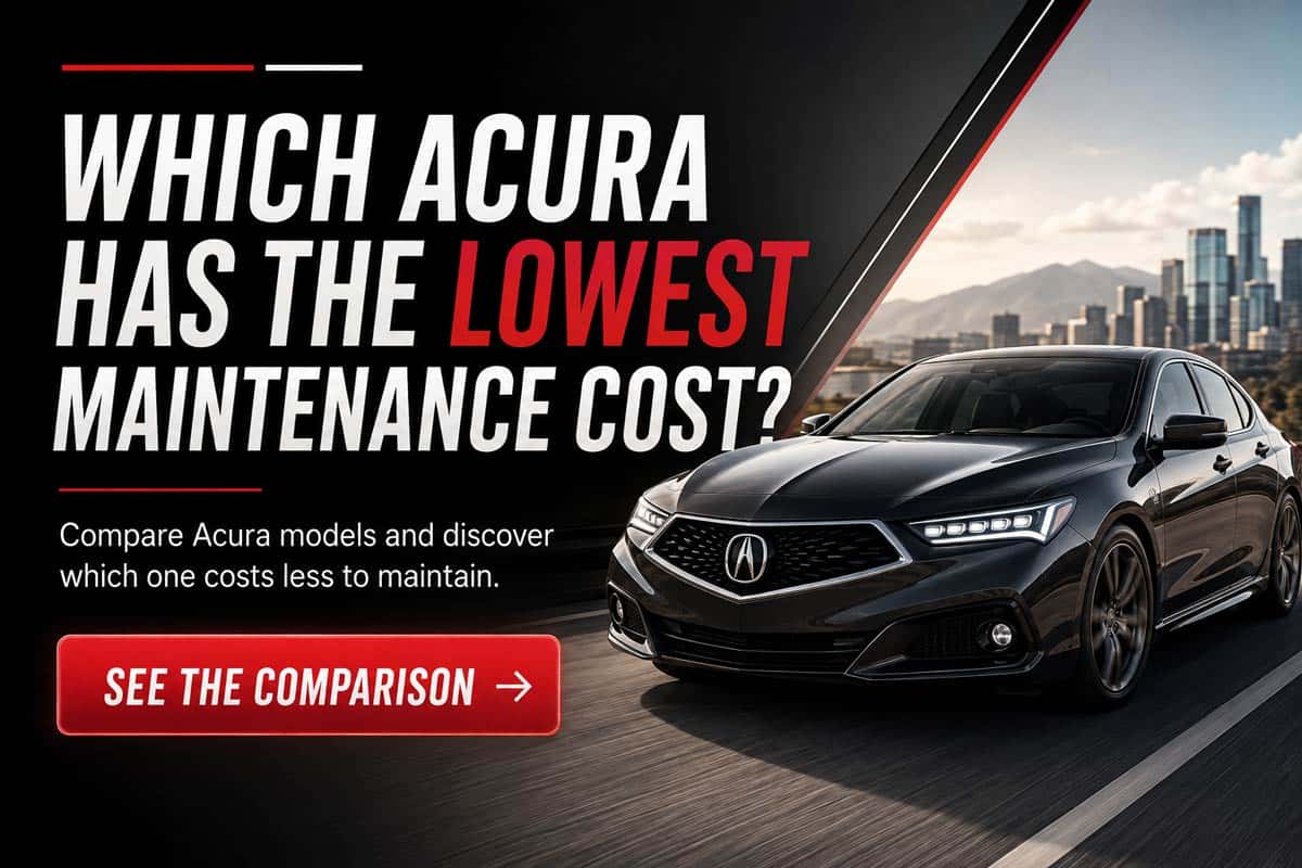 Acura maintenance cost comparison showing a luxury Acura sedan and highlighting which Acura model costs the least to maintain
