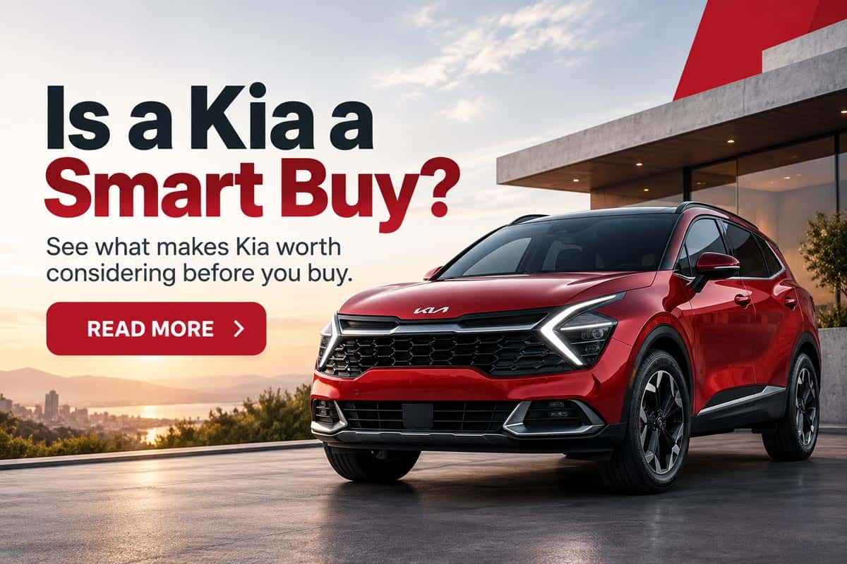 Red Kia SUV featured in a banner about whether Kia is a smart vehicle purchase