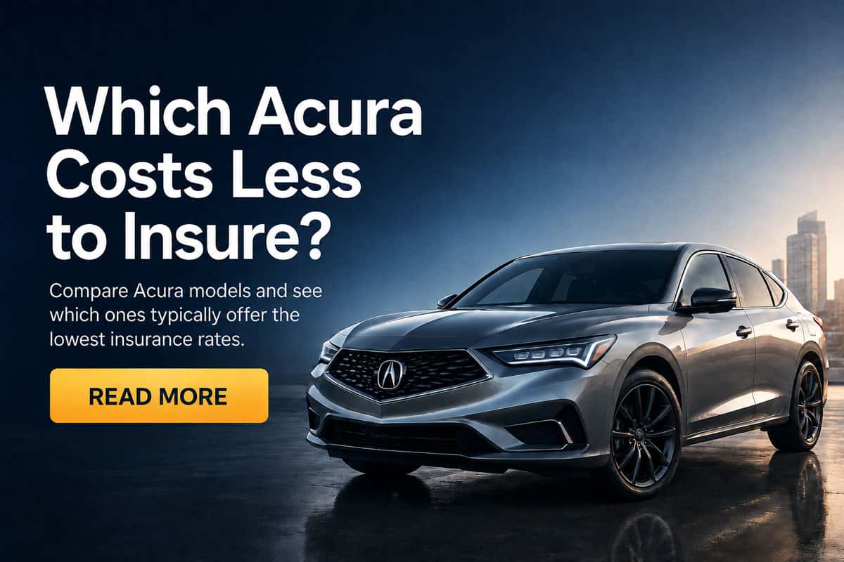 Acura vehicle banner comparing which Acura models typically have the lowest insurance rates.