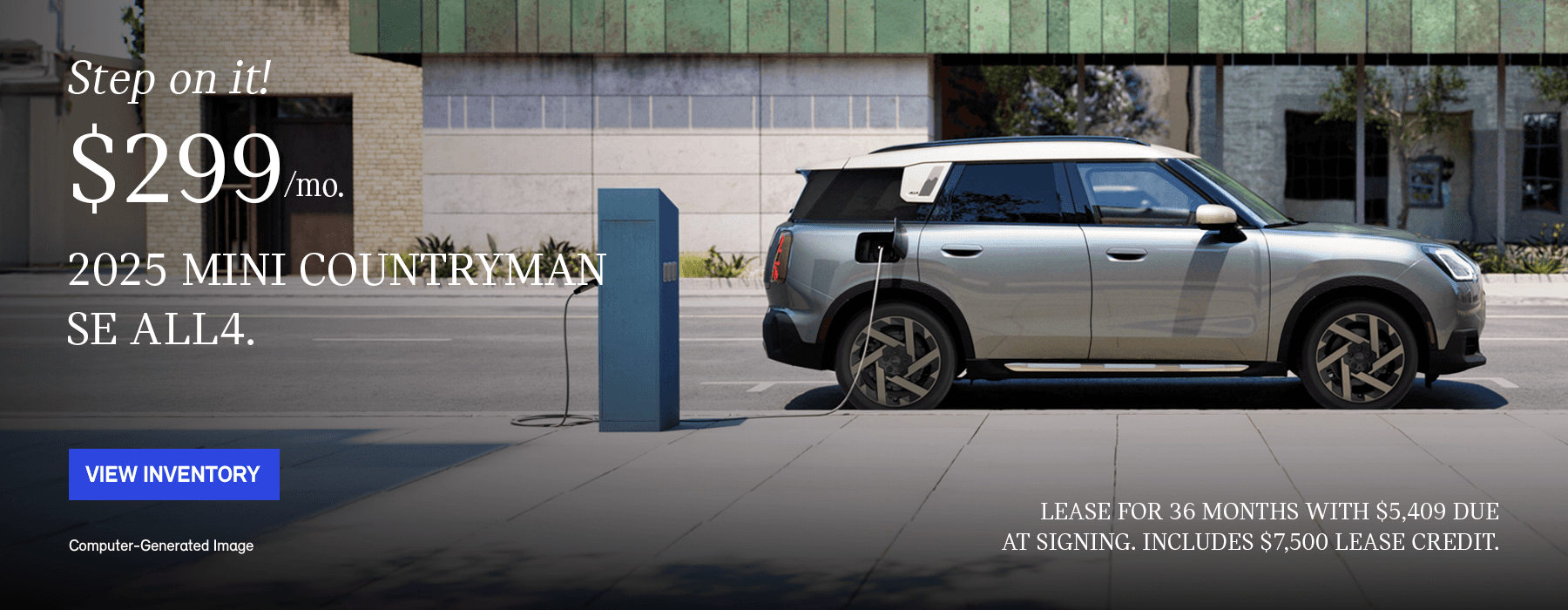 side view of countryman on the street plugged into charger.