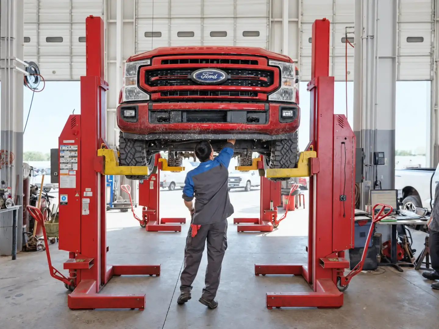 Checking a used truck frame cross members and suspension for damage and rust