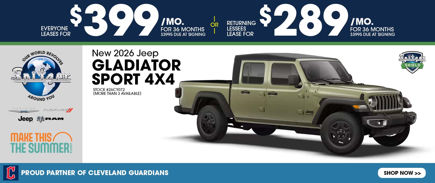 07.2026_2026 Jeep Gladiator Sport_Lease for $399 for 36 mo OR returning lessees lease for $289 for 36 mo