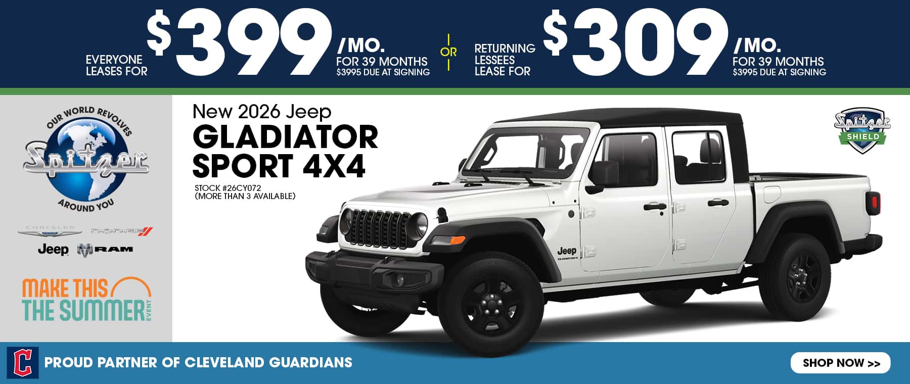 08.2026_Jeep Gladiator_Everyone leases for $399 for 36 mo OR returning leesses lease for $309 for 39 mo