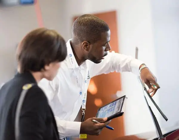 Couple looking at a tablet