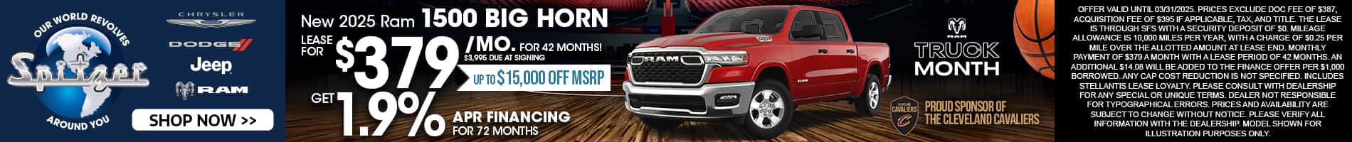 03.2025_Carrera_New 2025 Ram 1500 Big Horn Lease for $379 a Month for 42 Months or Get 1.9% APR Financing for 72 Months!