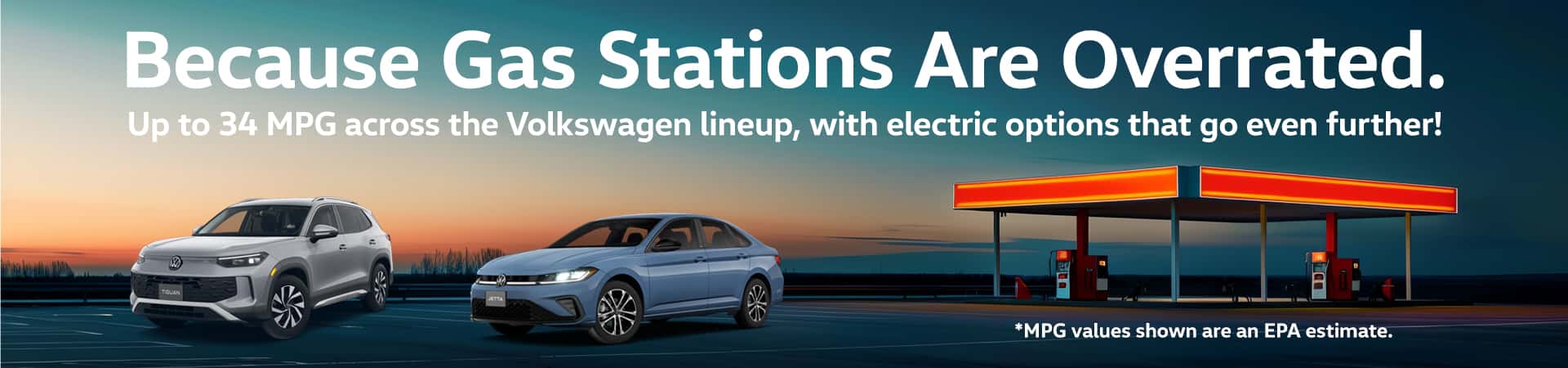Showcasing up to 34 miles per gallon for all new VW models