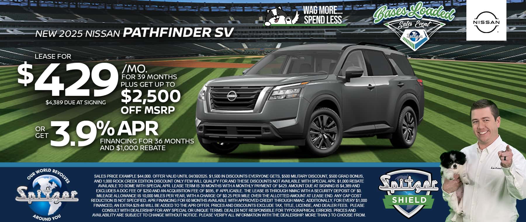 04.2025_Carrera_Lease a New 2025 Nissan Pathfinder SV for $429/mo for 36 Months PLUS Up To $2,500 off MSRP! OR Get 3.9% APR Financing for 36 Months!