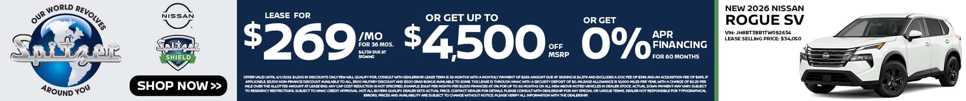 06.2026_2026 Nissan Rogue_Lease for $269 for 36 mo OR Get up to $4500 off msrp OR get 0% for 60 mo
