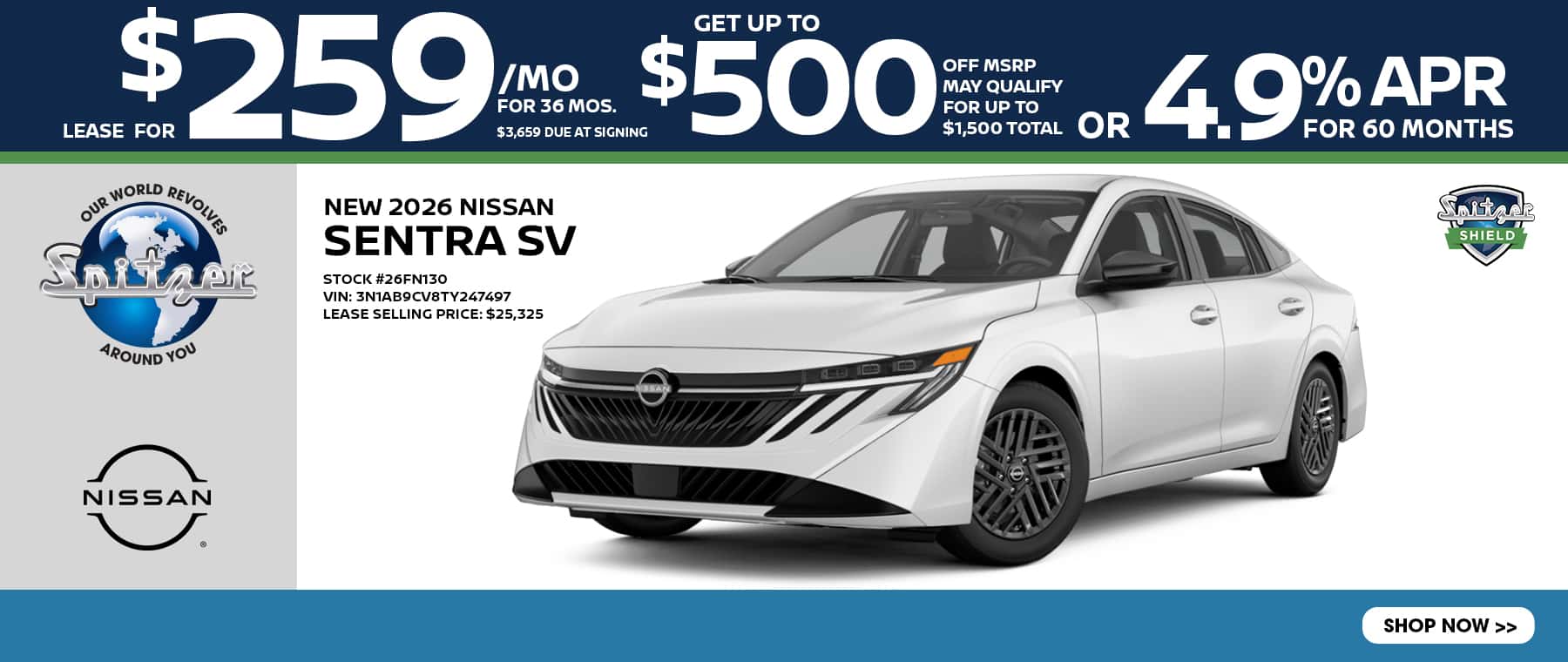 09.2026_Nissan Sentra_Lease for $250 for 36 mo_Get up to $500 off msrp OR 4.9% for 60 mo