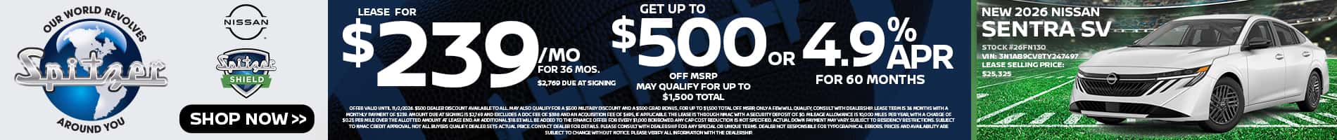 10.2026 Nissan Sentra_Lease for $239 for 36 mo_get up to $500 off msrp OR 4.9% for 60 mo