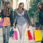 Ladies with shopping bags in outdoor mall