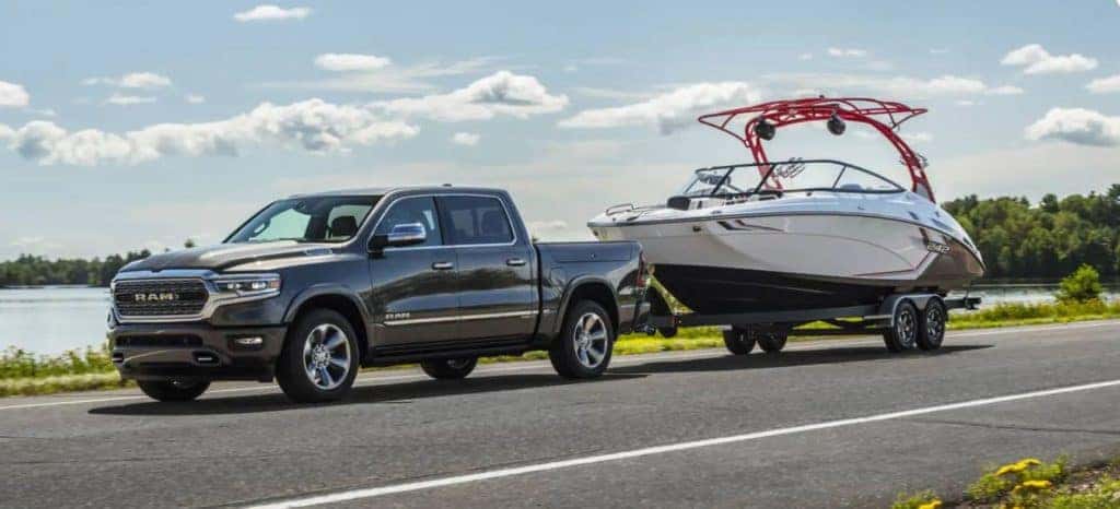 2021 RAM 1500 towing a boat