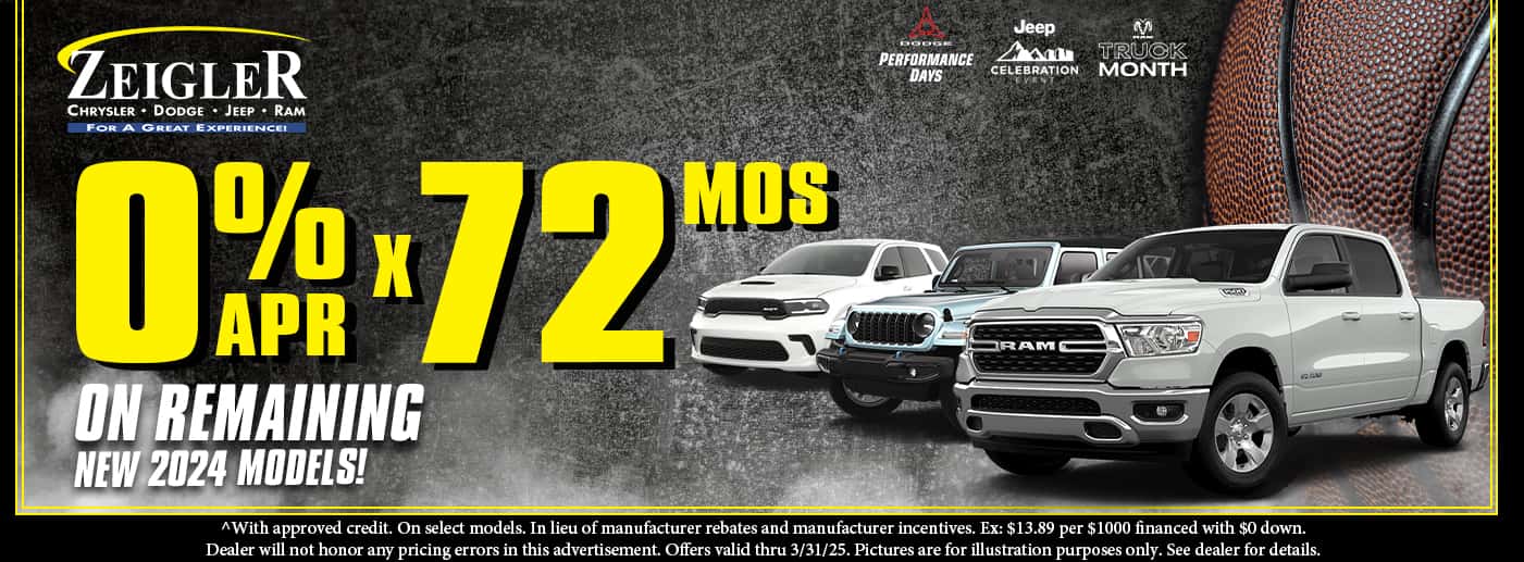 0% APR x 72 MOS On Remaining New 2024 Models!